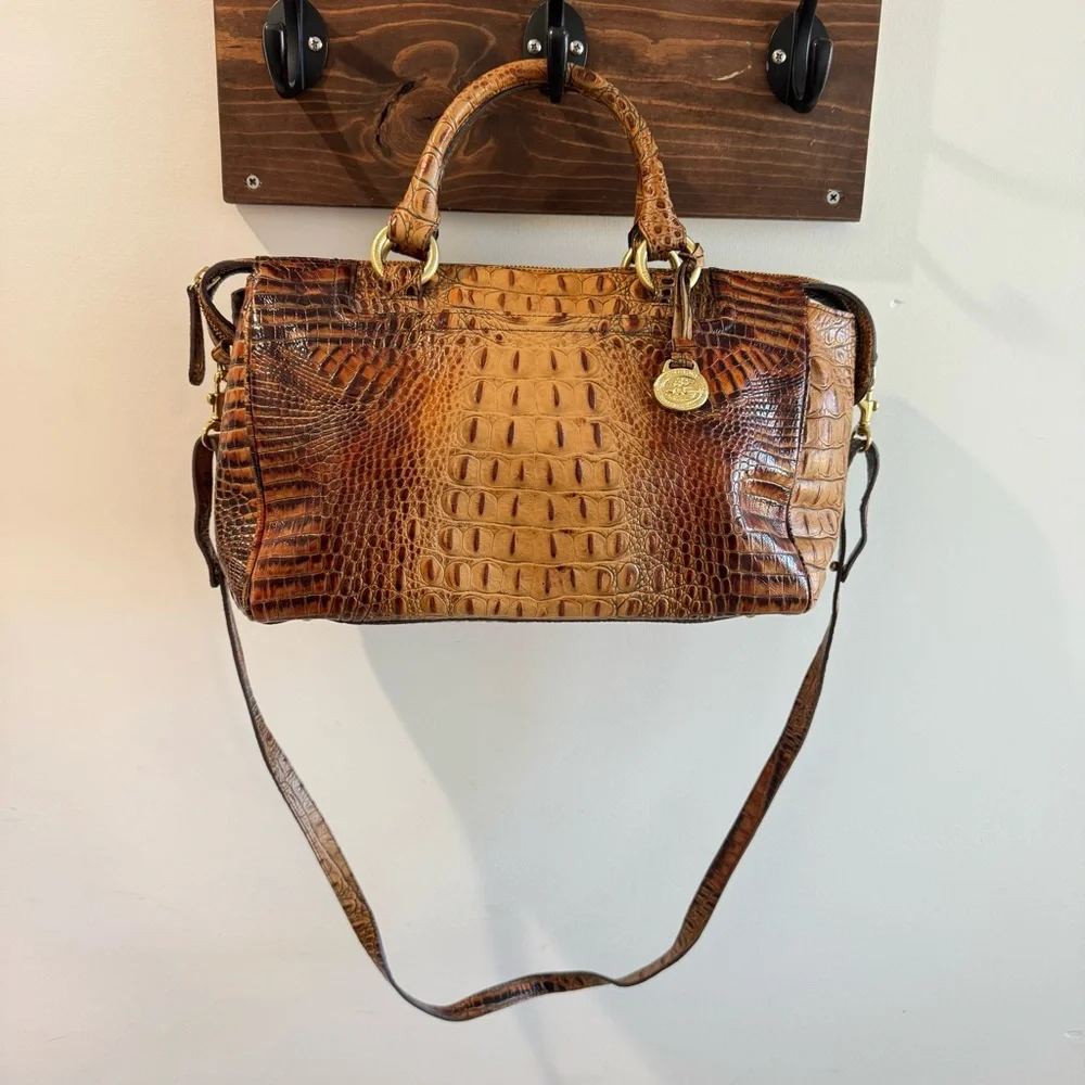 Brahmin Croc Embossed Leather Satchel Bag‎ in Toasted Pecan Melbourne